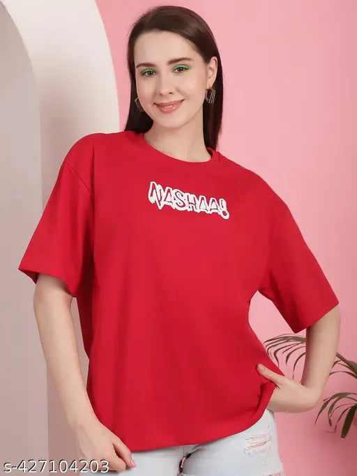 Cotton loose oversize t-shirt for women, printed with global designs, perfect casual wear