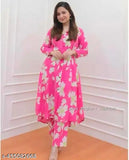 Maroon flower print cotton kurta set with pants, pack of 2 in sizes M-XXXXL, Indian traditional clothing on model