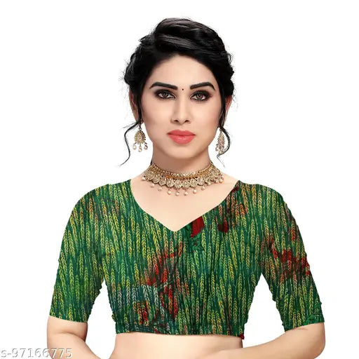 Forest Red Green chiffon saree with printed design, perfect for daily wear on women