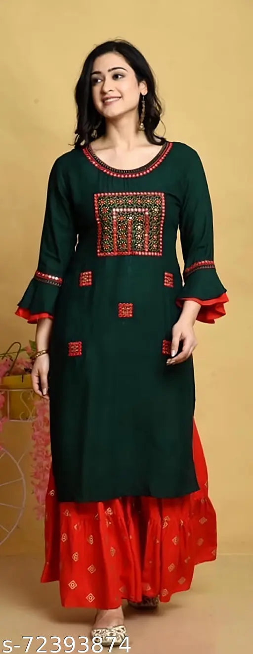 Rayon Chitrarekha Petite Women's Sharara Set with Dupatta & Bottomwear - Embroidered net, single size S-XXXL