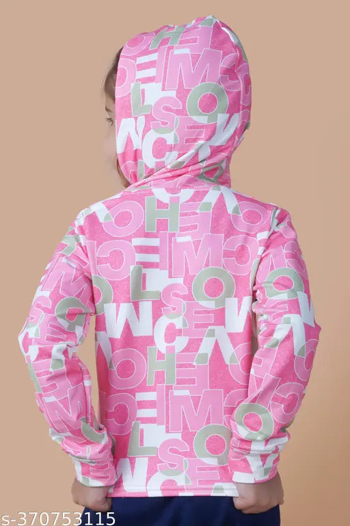 Cotton blend, printed net hoodie for little princesses (ages 4-8), enchanting elegance design