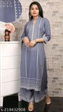 Gray rayon printed plazzo kurta with three-quarter sleeves, rayon bottomwear - Indian ethnic wear for women (S: 36in bust, 38in hip)