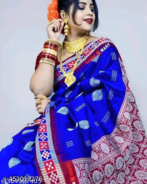 Royal blue Sambalpuri Mina Pasapalli silk saree with floral buta allover, ideal for Odisha pujas and traditional celebrations