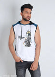 Polycotton Shiv Trishul round neck t-shirt, sleeveless, printed design - Indian clothing for all seasons