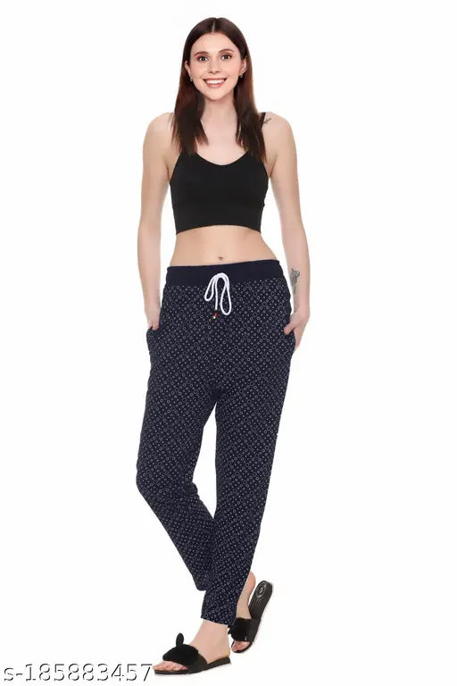 Soft cotton blend AFRONAUT Premium Women's track pants, perfect fit for gym, yoga, and casual wear, printed net design, size 30 (waist 30in, length 39in)