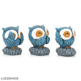 Three vibrant resin owl figurines by MORATER, ideal for home decor, living room, garden, or office desk