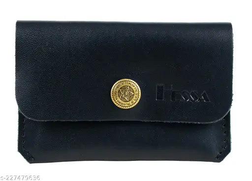 Genuine leather credit card holder wallet, holds 6 cards & cash, solid pattern, free size (11cm x 7cm), Indian-made leather accessory