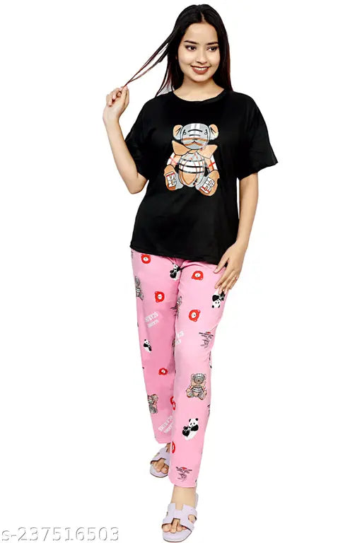 Printed summer nightsuit set, short-sleeved t-shirt and pyjama pants by Dhairya, imported from India