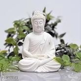 Handcrafted white polymarble meditation Buddha statue (55cm), artistic home decor or gift item from India