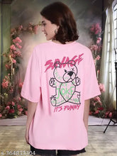 Cotton front and back printed oversized baggy loose t-shirt for women, India origin, short sleeves, loose fit, drop shoulder design