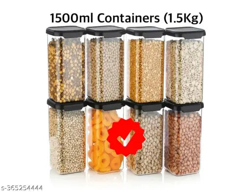 Airtight plastic storage jars and containers, pack of 8 (1500ml each), ideal for kitchen organization in India