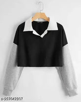 Stylish, comfortable cotton full sleeve crop top for women and girls - solid pattern, perfect for fall and winter wardrobes
