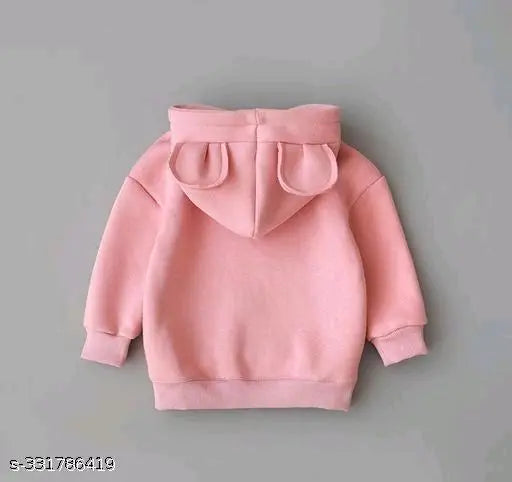 Solid cotton fleece ear hoodie for kids, ideal for winter in vibrant unisex design with funny cap, available in various sizes from 1-12 years. Made in India