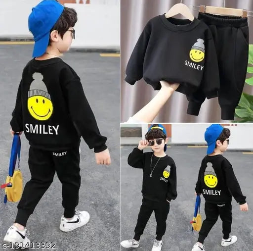 Smilley fleece sweatshirt combo for kids, wool with printed pattern, long sleeves, India origin (2-3 years - 7-8 years)