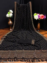 Designer printed embroidered black Georgette Kanjivaram saree with separate blouse - elegant partywear for women