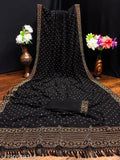 Designer printed embroidered black Georgette Kanjivaram saree with separate blouse - elegant partywear for women
