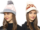 Woolen Ambitieux Combo Women's/Girls Winter Beanies - Self-designed, snow-proof, fur-lined with visor for cozy warmth this Autumn-Winter season (Pack of 2)