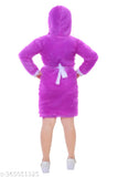 Purple wool self-design hooded sweater for girls with long sleeves, India origin