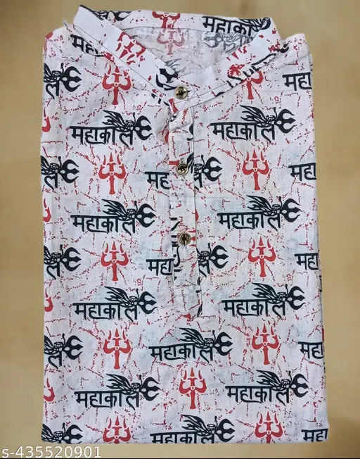 Cotton Mahakal print short kurta for women and girls, featuring short sleeves, available in sizes S-XXXL