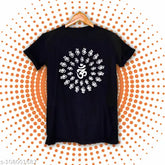 Glow-in-the-dark cotton T-shirt with printed Om symbol, neon greenish glow enhances in darkness