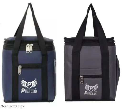 Pure bird insulated polyester lunch/tiffin bags, solid net pattern, free size (8in x 5in x 11in), India-made quality, durable and affordable for both men & women