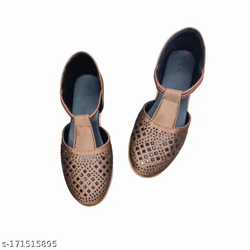 Synthetic Ballerina Brown Women Bellies - embellished backstrap for comfortable walking, Indian origin