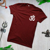 Maroon cotton round neck T-shirt, men's urban OM printed design, ethically sourced eco-friendly fabric