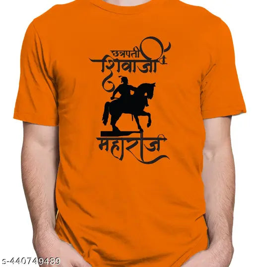 Multi-colored polyester t-shirt featuring Chhatrapati Shivaji Maharaj design, trendy men's apparel in multiple sizes (S-XXL)