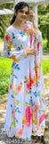 Unique women's digital floral print georgette gown with dupatta, long sleeves, Indian origin
