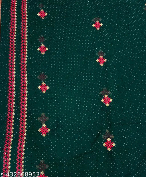 Georgette fabric saree with heavy hotfix and embroidery work, embellished net pattern, free size, India-origin