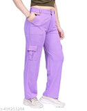 Soft mario line Lycra blended women's bell bottom joggers with side cargo pockets, stylish and stretchable for casual or formal wear
