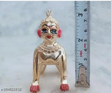Brass Krishna idol, Shri Ji Mathura Baal Radha Rani 2 Ashtdhatu version, intricate Hindu deity figure from India