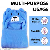 Blue fleece hooded baby blanket, soft and secure, ideal for newborns (86 x 82 cm)