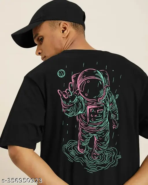 Black cotton blend three-quarter sleeve Eyebogler men's printed t-shirt, featuring unique pattern design from India