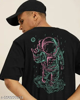 Black cotton blend three-quarter sleeve men's printed T-shirt by Eyebogler, India