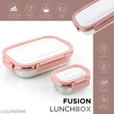 Pink stainless steel lunchbox for school/office use, airtight & leak-proof, 1100ml container, ideal for outdoor activities