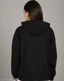 Black fleece long-sleeve zip hoodie for women, solid design from India