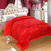 Red microfiber quilt, geometric pattern, double size, heavy winter bedspread (84x90in)