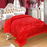 Red microfiber quilt, geometric pattern, double size, heavy winter bedspread (84x90in)