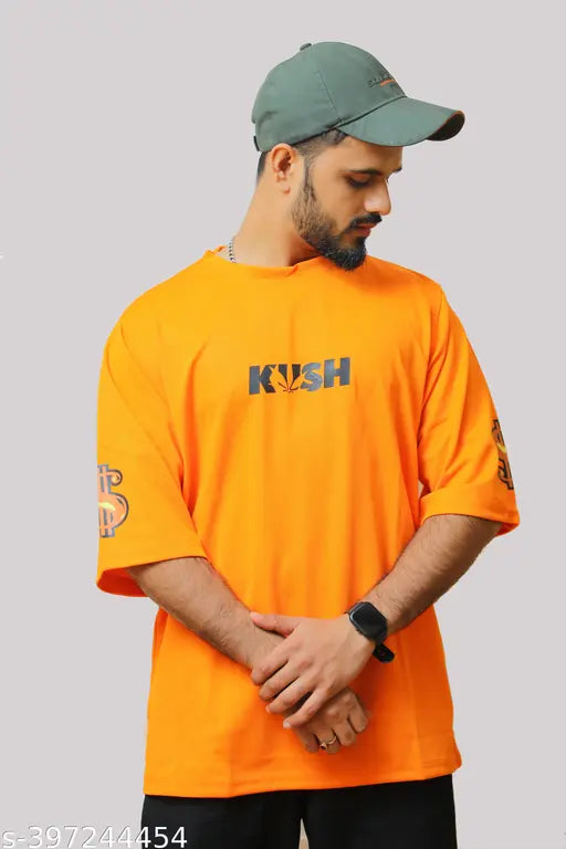 Imported Kush print polyester drop shoulder oversized t-shirt, featuring short sleeves and a relaxed fit