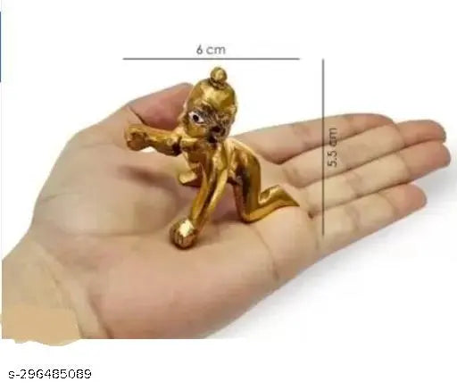 Golden medium-sized Brass Laddu Gopal statue with dress combo, intricately handcrafted Indian Krishna idol