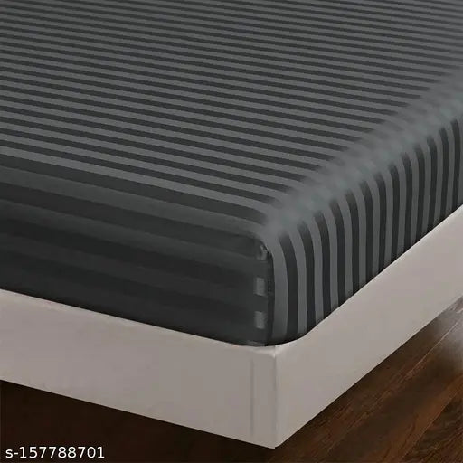 Solid grey, premium cotton, fitted king size bedsheet with 2 pillow covers, ideal for summer. Soft and striped design