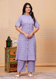 Cotton blend coord set: Printed net designer women's kurta with palazzos and dupatta, Indian export quality