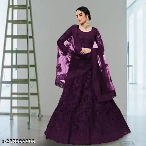 Embroidered net choli and dupatta set, semi-stitched with 42in waist and 44in length, Indian embroidered bridal wear