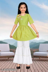 Classic cotton silk anarkali kurta sets with embellished short sleeves, Indian children's fashion in various sizes