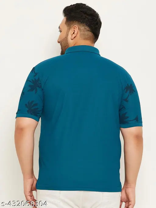Men's extra-large printed Polo Collar Cotton Blend T-shirt, features vibrant allover print. Model wears 4XL (50 in chest, 30.5 in length)