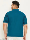 Men's extra-large printed Polo Collar Cotton Blend T-shirt, features vibrant allover print. Model wears 4XL (50 in chest, 30.5 in length)