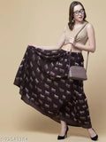 Brown animal printed rayon maxi skirt for women, elastic waist closure, enhances elegant look