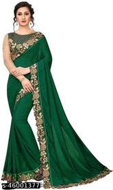 Vichitra Silk Solid Embroidered Net Saree with Separate Dupion Blouse, Fancy Indian Blouse Saree set