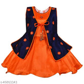 Silver polyester sleeveless baby girls frock dress (fe2781org), solid net pattern, spruce up wardrobe